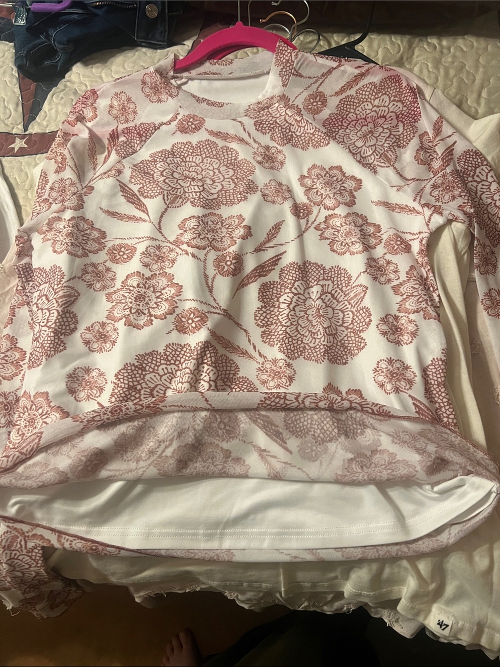 Floral Long Sleeve Top in Dusty Rose on Cream - Picture 4 of 5